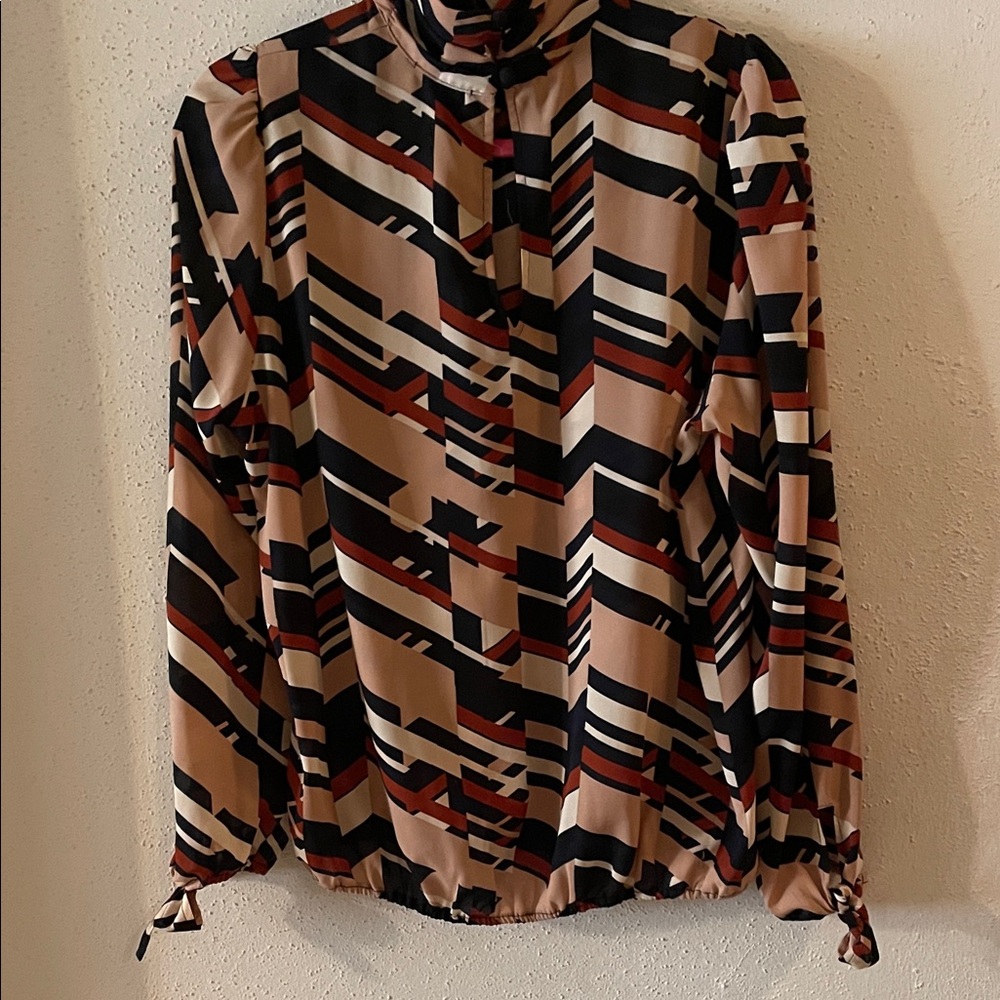 Veronica M Zigzag Patterned Blouse - Black, Tan A… - image 3